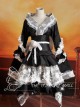 V-Neck Black And White Lace And Ruffles Cosplay Lolita Long Sleeves Dress