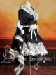 V-Neck Black And White Lace And Ruffles Cosplay Lolita Long Sleeves Dress