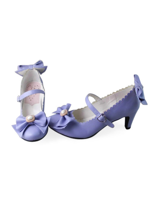 Purple Matte Bowknot Sweet Lolita Lovely Bride High Heel Shoes