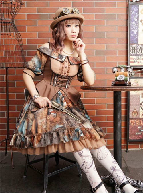 Rabbit Teeth ,Dream Pointer~ Steampunk Lolita Summer Mid-length sleeves OP Dress -The 2nd Round Pre-order