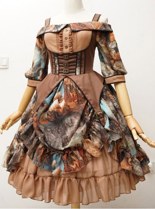 Rabbit Teeth ,Dream Pointer~ Steampunk Lolita Summer Mid-length sleeves OP Dress -The 2nd Round Pre-order