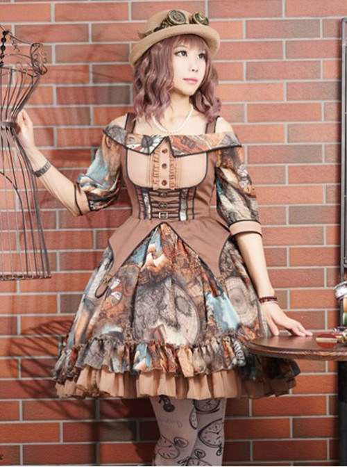 Rabbit Teeth ,Dream Pointer~ Steampunk Lolita Summer Mid-length sleeves OP Dress -The 2nd Round Pre-order