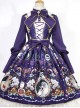 The Opera House at Midnight ~Lolita Stand Collar Long Sleeves OP Dress~Dark Blue