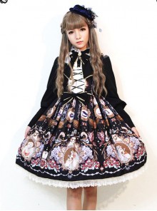 The Opera House at Midnight ~Lolita Stand Collar Long Sleeves OP Dress~Black