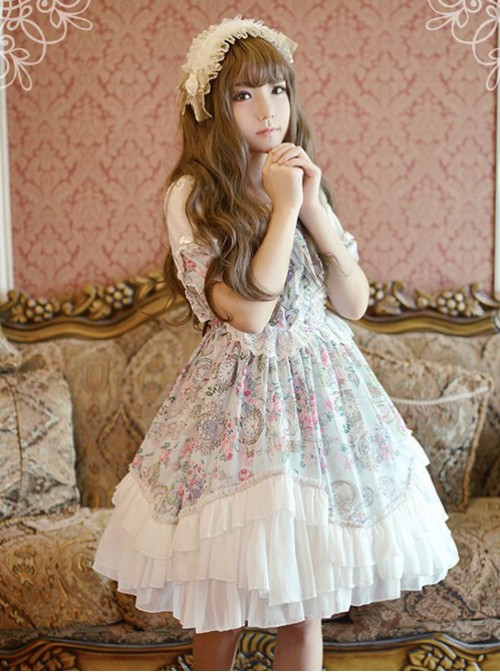 Neverland Lolita Antique Clock Sweet Lolita Puff Sleeves OP Dress