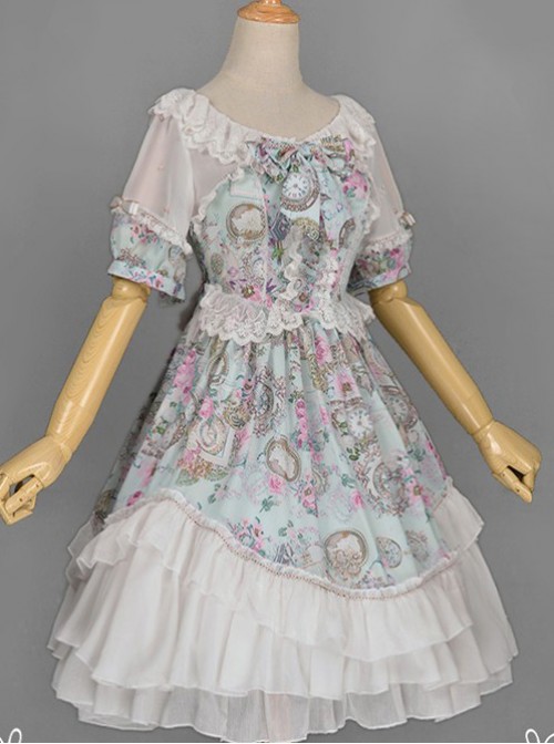 Neverland Lolita Antique Clock Sweet Lolita Puff Sleeves OP Dress