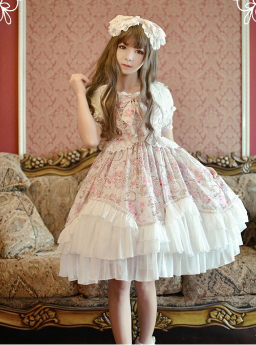 Neverland Lolita Antique Clock Sweet Lolita Puff Sleeves OP Dress