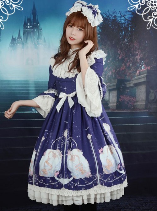 Neverland Lolita,Aquarius,Detachable Hime Sleeves High Collar OP Dress