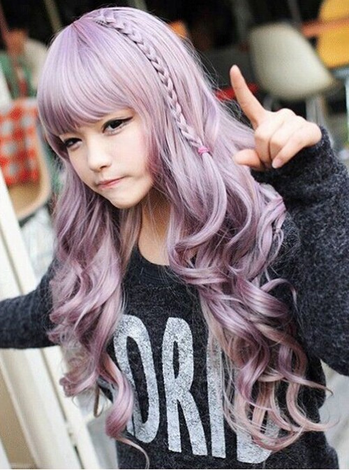 Sweet Purple to Rosy Brown Long Curls Lolita Wig