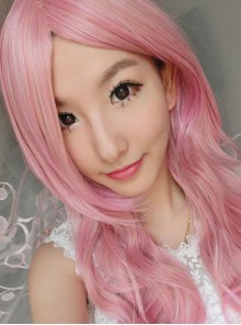 Sweet Pink with Gold Long Curls Lolita Wig