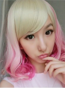 Light Yellow Pink Sweet Short Lolita Wig