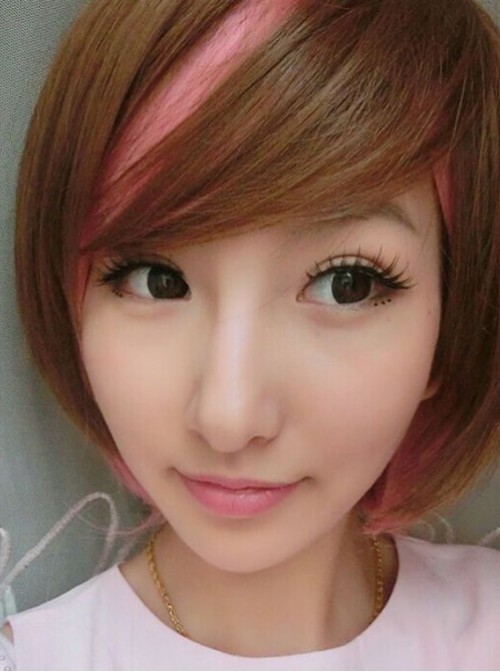 Girl's Sweet Brown Pink Lolita Short Wig