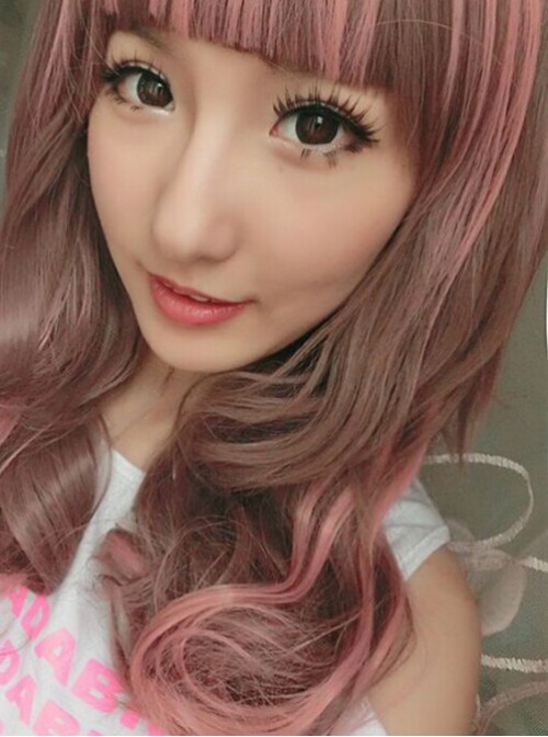 Ayumi Palre Red Pink Curls Loita Wig