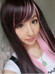 Rosy Brown Light Pink Sweet Long Lolita Straight Wig