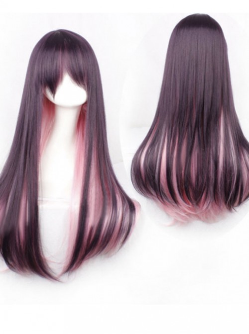 Rosy Brown Light Pink Sweet Long Lolita Straight Wig