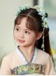 China Style Blue Flowers Super Fairy Hanfu Tassel Hairpin Kids Hair Accessories Set