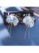 China Wind Blue Flowers Super Fairy Hanfu Tassel Hairpin Kids Hair Accessories Set