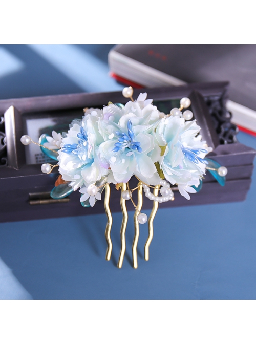 China Style Blue Flowers Super Fairy Hanfu Tassel Hairpin Kids Hair Accessories Set