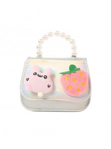 Cute Cotton Velvet Rabbit Strawberry Shiny PU Leather Pearl Sweet Lolita Kids Handheld Crossbody Chain Bag