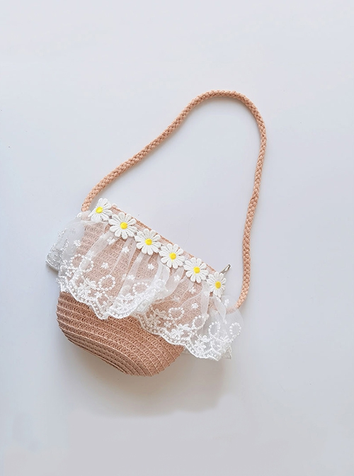 Small Fresh Mini Straw Lace Flower Classic Lolita Kids Messenger Bag