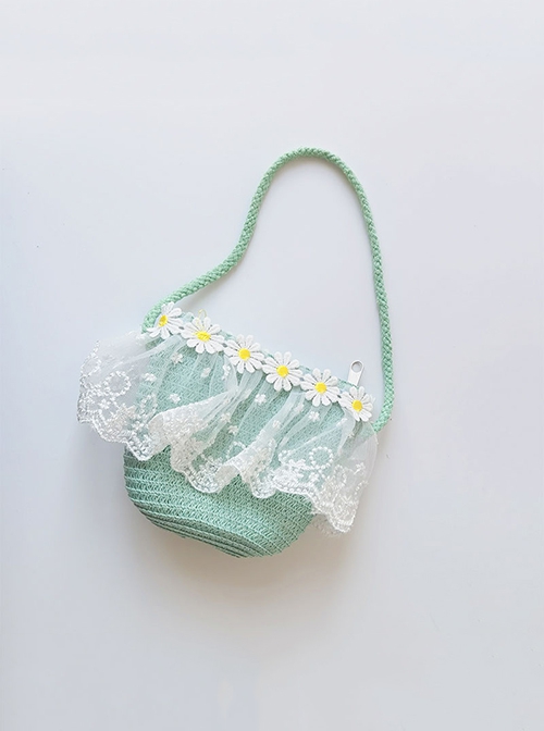 Small Fresh Mini Straw Lace Flower Classic Lolita Kids Messenger Bag