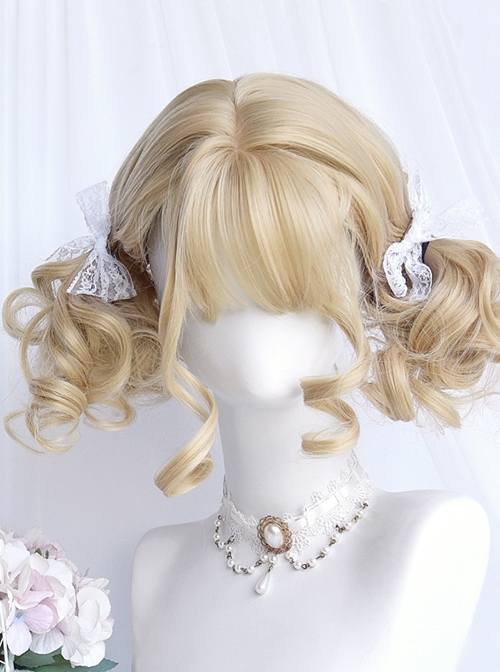 Light Gold Cute Retro Doll Wave Roll Air Bangs Classic Lolita Short Hair Wig