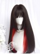 Hearts Q Black Daily Air Bangs Princess Cut Long Straight Hair Red Hair Classic Lolita Wig