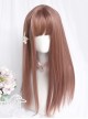 Oolong Peach Series Pink Round Face Natural Air Bangs Medium Long Straight Hair Classic Lolita Wig