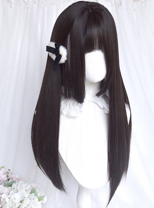 Natural Black Princess Cut Daily Long Straight Hair Classic Lolita Wig