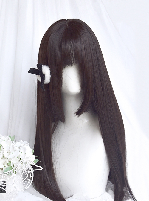 Natural Black Princess Cut Daily Long Straight Hair Classic Lolita Wig