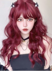 Fashion Big Wavy Curls Air Bangs Sexy Wine Red Classic Lolita Long Wig