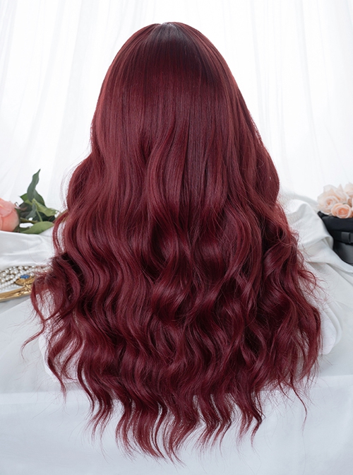 Fashion Big Wavy Curls Air Bangs Sexy Wine Red Classic Lolita Long Wig