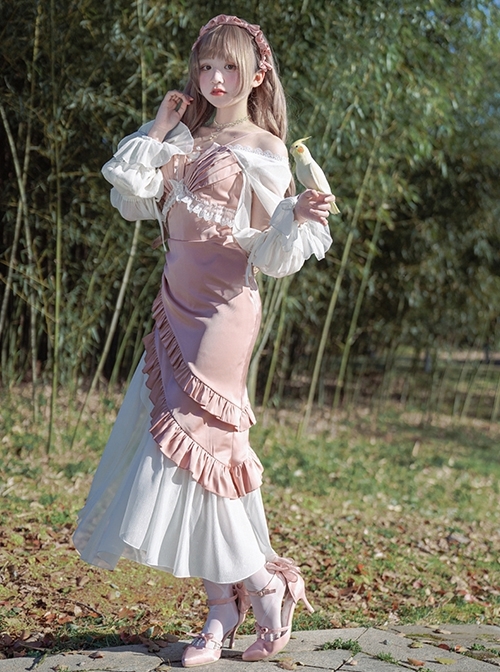 Slim-Fit Spaghetti Straps Smocked Ruffle Irregular Hem Fishtail Gothic Lolita Dress