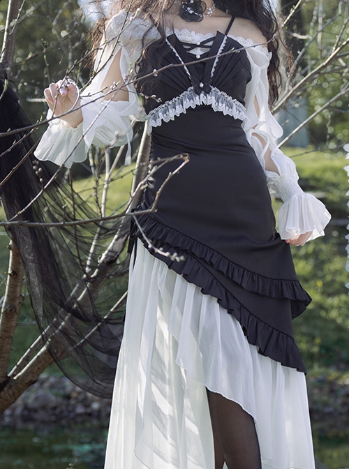 Slim-Fit Spaghetti Straps Smocked Ruffle Irregular Hem Fishtail Gothic Lolita Dress