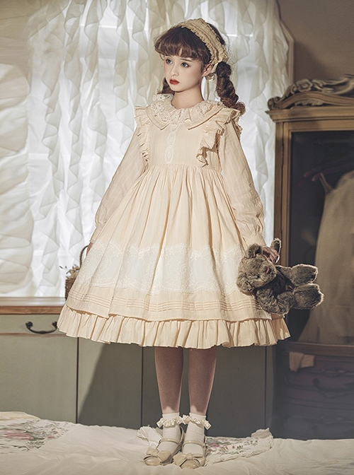 Camellia Series Pastoral Style Lace Doll Neck Ruffle Long Sleeve Classic Lolita Dress