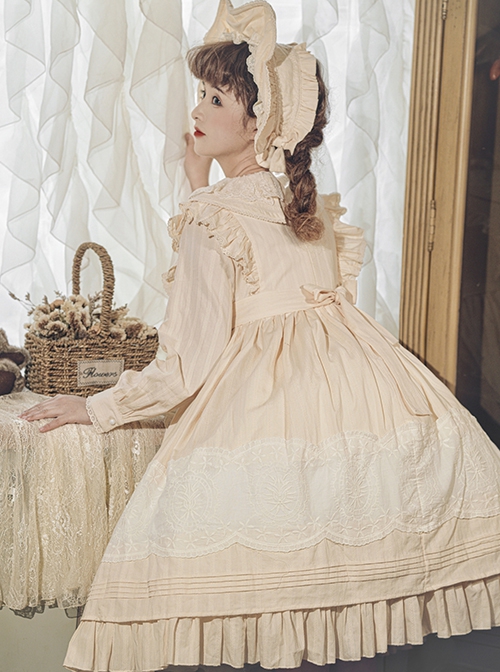 Camellia Series Pastoral Style Lace Doll Neck Ruffle Long Sleeve Classic Lolita Dress