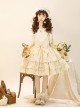 Cream Cat Series Cute Soft Girl Daily Ruffled Bow Kitten Print Sweet Lolita Dress