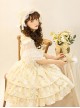 Cream Cat Series Cute Soft Girl Daily Ruffled Bow Kitten Print Sweet Lolita Dress