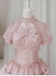 Butterfly Cross Dream Series Girls Turtleneck Solid Color Hollow Lace Bow-Knot Frenulum Short Sleeve Sweet Lolita Dress