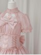 Butterfly Cross Dream Series Girls Turtleneck Solid Color Hollow Lace Bow-Knot Frenulum Short Sleeve Sweet Lolita Dress