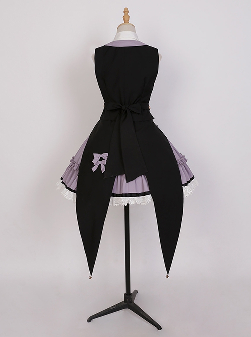 Black-Purple Cute Sweet Handsome Cool Metal Decoration Solitaire Bow-Knot Swallowtail Sleeveless Punk Lolita Dress