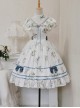 Ukiyo Flower Collection Elegant Turtleneck Ruffle Print Lace Bow-Knot Frenulum Short Sleeve Classic Lolita Dress