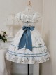 Ukiyo Flower Collection Elegant Turtleneck Ruffle Print Lace Bow-Knot Frenulum Short Sleeve Classic Lolita Dress