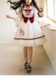 Red-White Elegant Bouquet Print With Polka Dots Bow-Knot Lantern Sleeve Beam Mouth Long Sleeve Classic Lolita Dress