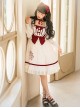 Red-White Elegant Bouquet Print With Polka Dots Bow-Knot Lantern Sleeve Beam Mouth Long Sleeve Classic Lolita Dress