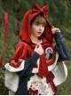 White Snow Concerto Fairy Tale White Border Decoration Velvet Sweet Lolita Bow-Knot Frenulum Short In Front And Long In Back Red Hooded Cloak