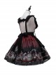 Black Punk Style Cartoon Pattern Print Decoration Pleated Bow Metal Leather Belt Trim Lolita Suspenders Dress