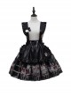 Black Punk Style Cartoon Pattern Print Decoration Pleated Bow Metal Leather Belt Trim Lolita Suspenders Dress