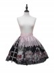 Black Punk Style Cartoon Pattern Print Decoration Pleated Bow Metal Leather Belt Trim Lolita Suspenders Dress