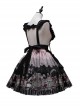 Black Punk Style Cartoon Pattern Print Decoration Pleated Bow Metal Leather Belt Trim Lolita Suspenders Dress